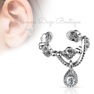 Diamond‎ Gem Clip On Ear Cuff / Fake Cartilage Non Piercing Earring